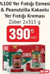 ZÜBER %100 YER FISTIĞI EZMESİ&PEANUTZİLLA KAKAOLU YER FISTIĞI KREMASI 2X135 G fiyat ve kampanya bilgisi